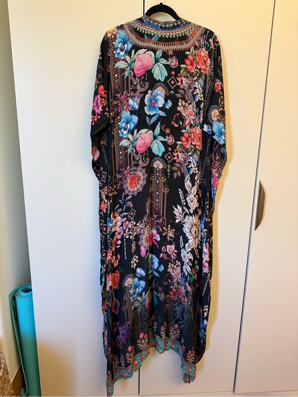 Sakkas OS Viscose Silk Boho Caftan Maxi Dress Floral Embellished Tall - Picture 3 of 5